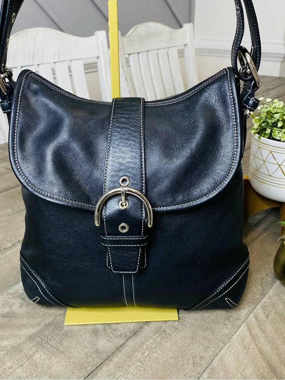 Vintage Coach Y2K Soho Black Leather Buckle Flap Shoulder Hobo Bag